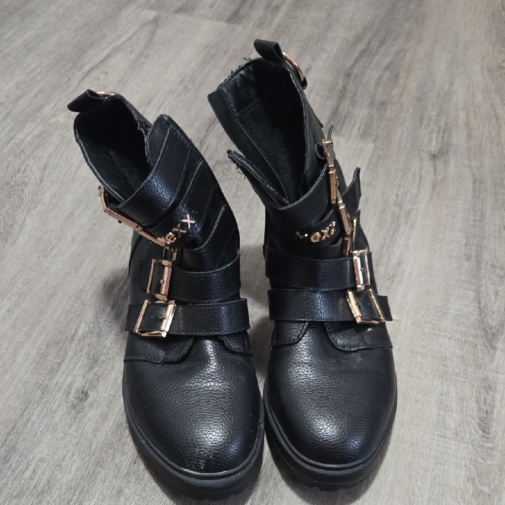 Mexx Black Moto Boots with Gold Buckles